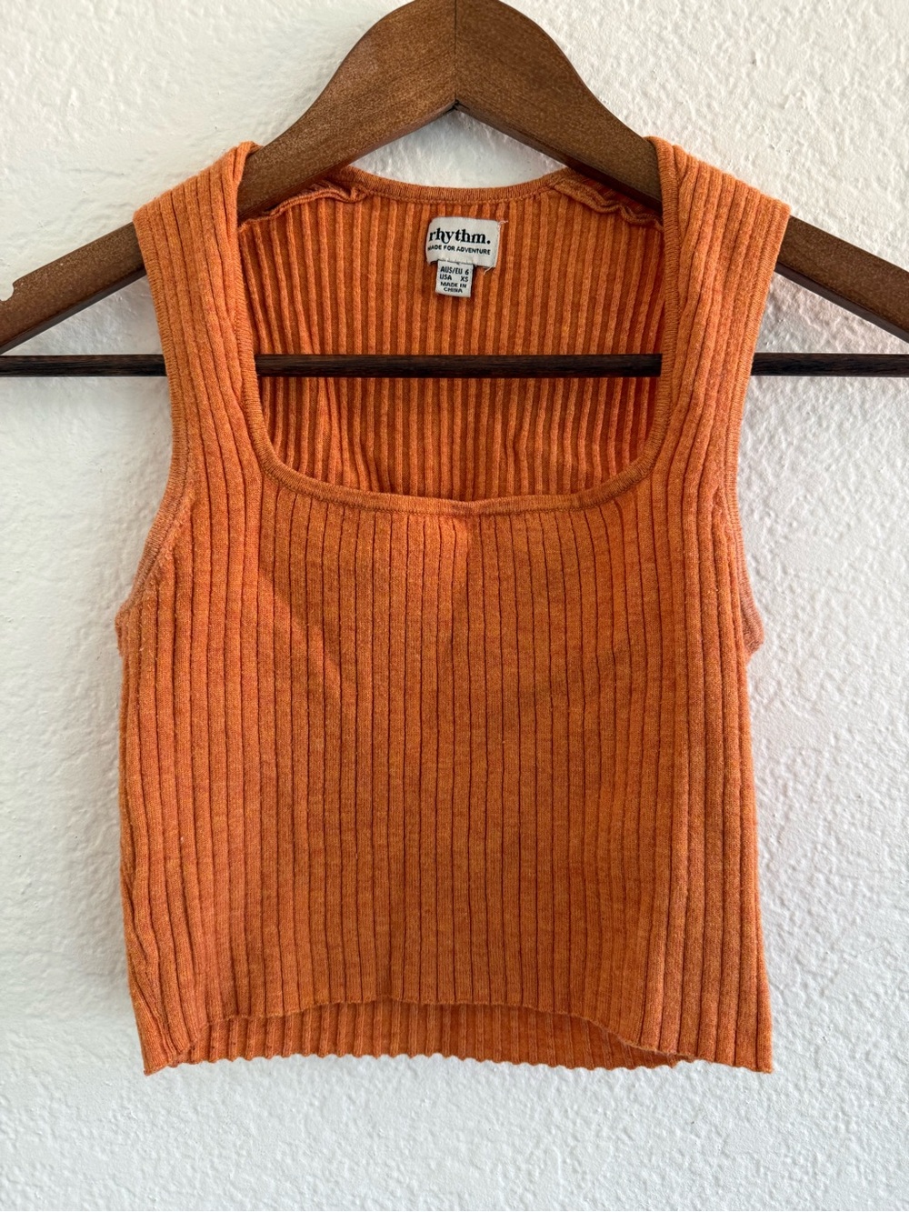 Rhythm Ribbed Square Neck Cropped Tank Top - Orange